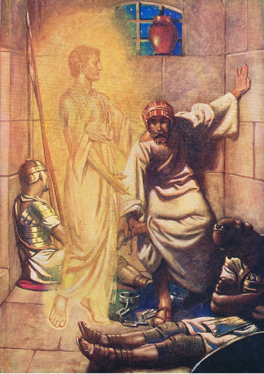 Petrus aus dem Gefängnis befreit, aus Das Bibelbilderbuch, veröffentlicht von Thomas Nelson, ca. 1950 von William Henry Margetson