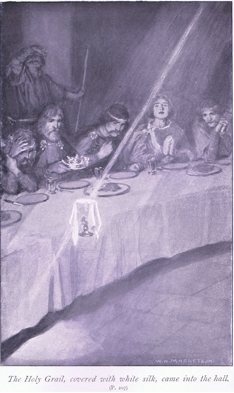Der Heilige Gral, mit weißer Seide bedeckt, kam in die Halle von William Henry Margetson