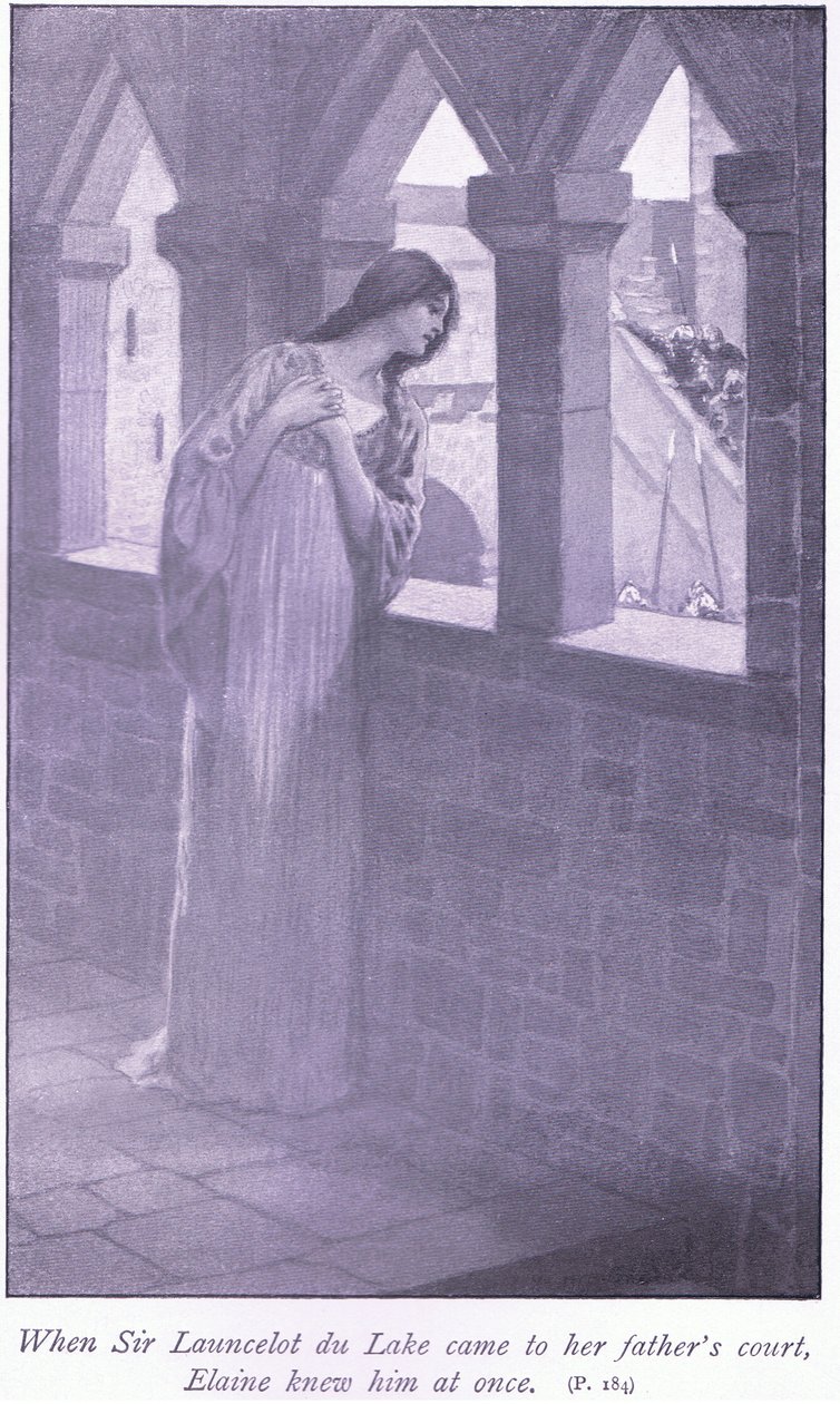 Als Sir Launcelot du Lake an den Hof ihres Vaters kam, erkannte Elaine ihn sofort von William Henry Margetson