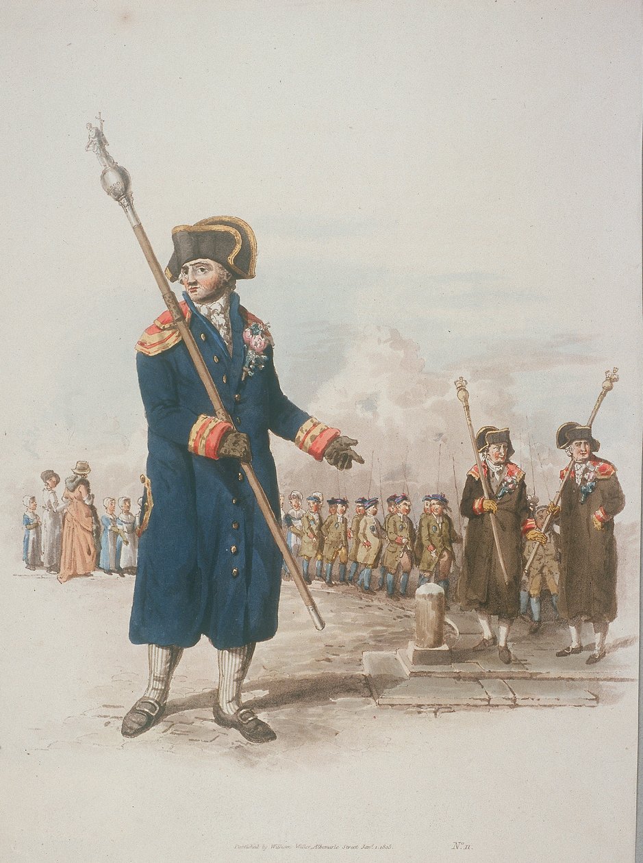 Gemeindebüttel in ziviler Tracht mit Stab, 1805 von William Henry Pyne