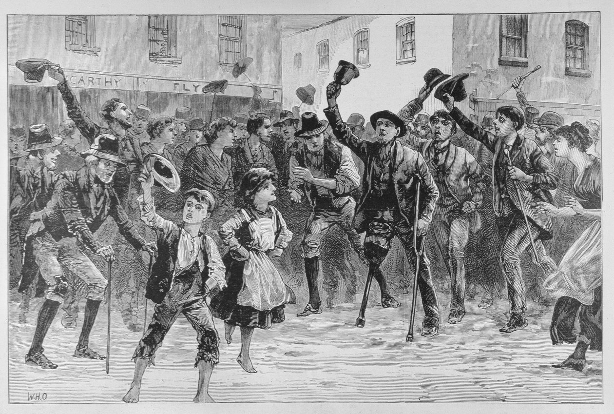 Jubel über den Namen von Lord Randolph Churchill in Loughrea, als der Stadtausrufer seinen Rücktritt verkündet, aus 