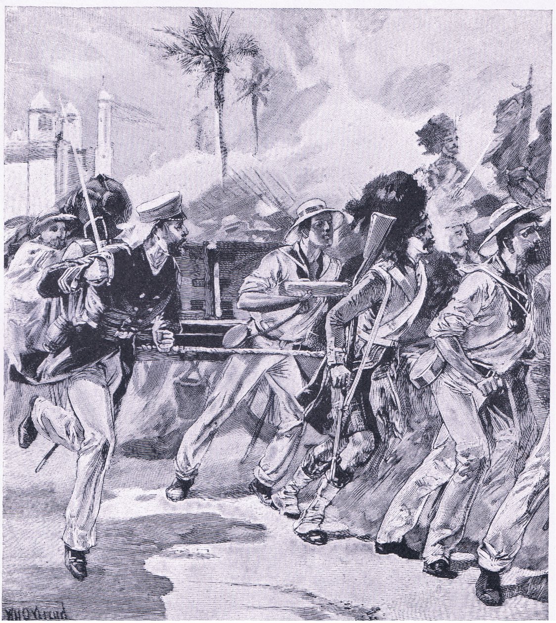 Die Marinebrigade von HMS Shannon in Lucknow, November 1857, Illustration aus British Battles on Land and Sea, 1915 von William Heysham Overend