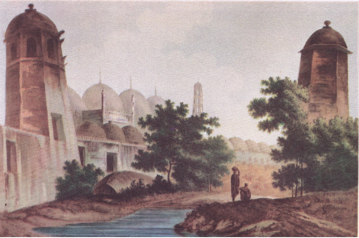 Ein Blick auf die Kutra-Moschee, gebaut von Mir Jaffier in Murshidabad (Select Views in India 1786), aus British Adventure veröffentlicht von Collins, 1947 von William Hodge
