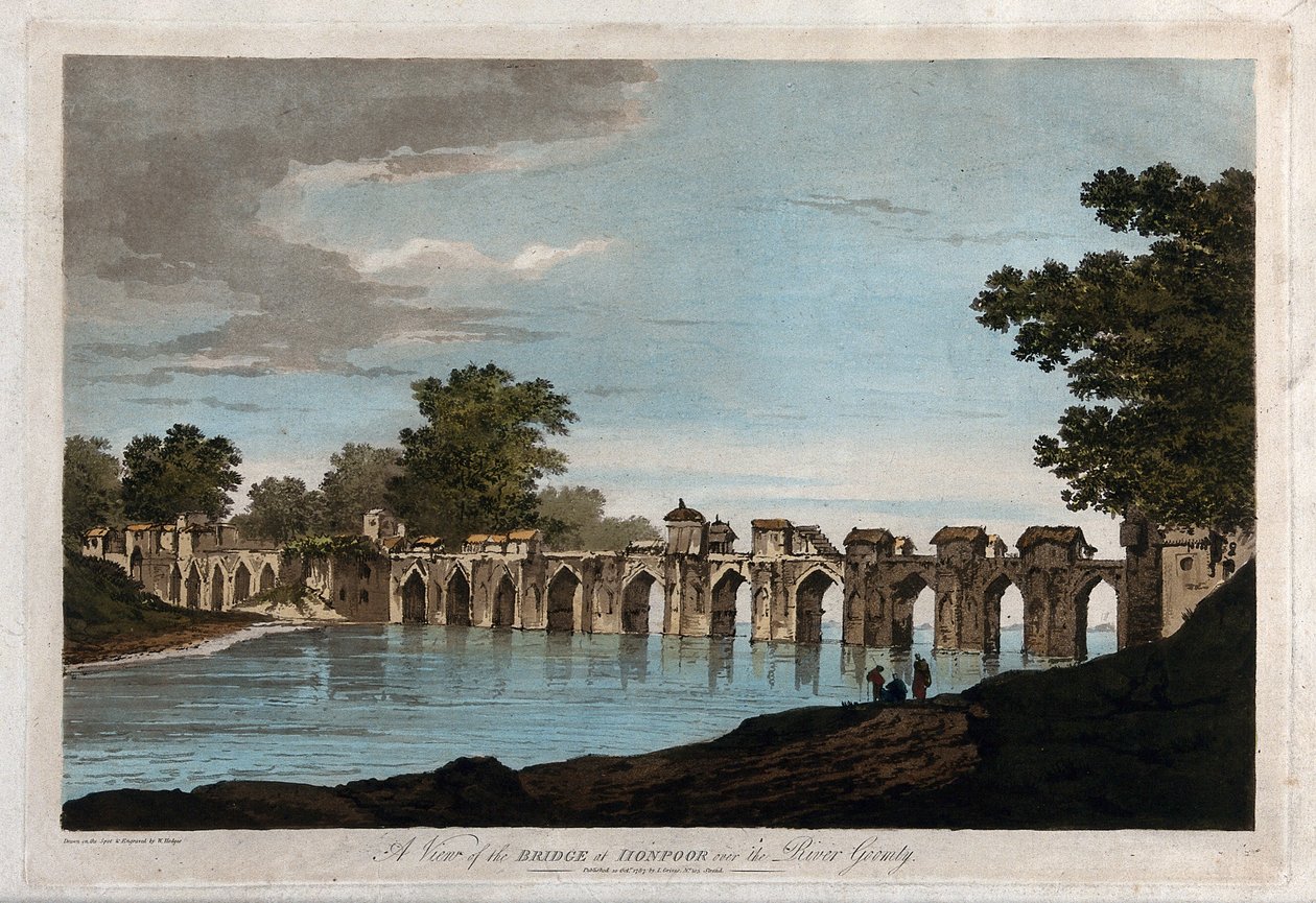 Ansicht der Brücke bei Jionpoor über den Fluss Goomty von William Hodges