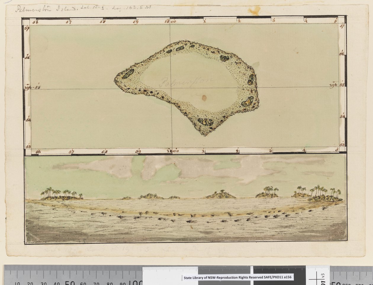 Seite 25b/a Karte und Profil von Palmerston Island von William Hodges