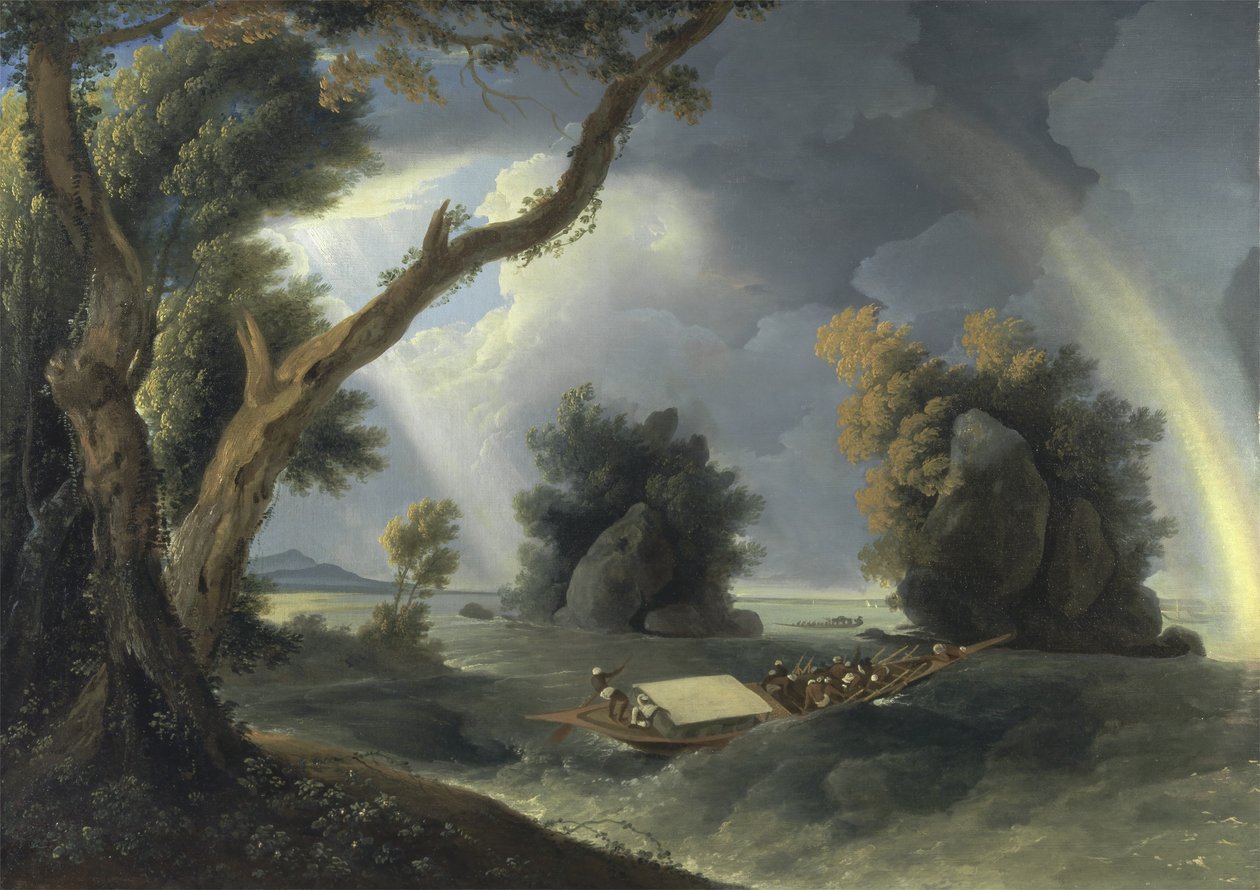 Sturm am Ganges, mit Mrs. Hastings in der Nähe der Colgon-Felsen, ca. 1790 von William Hodges