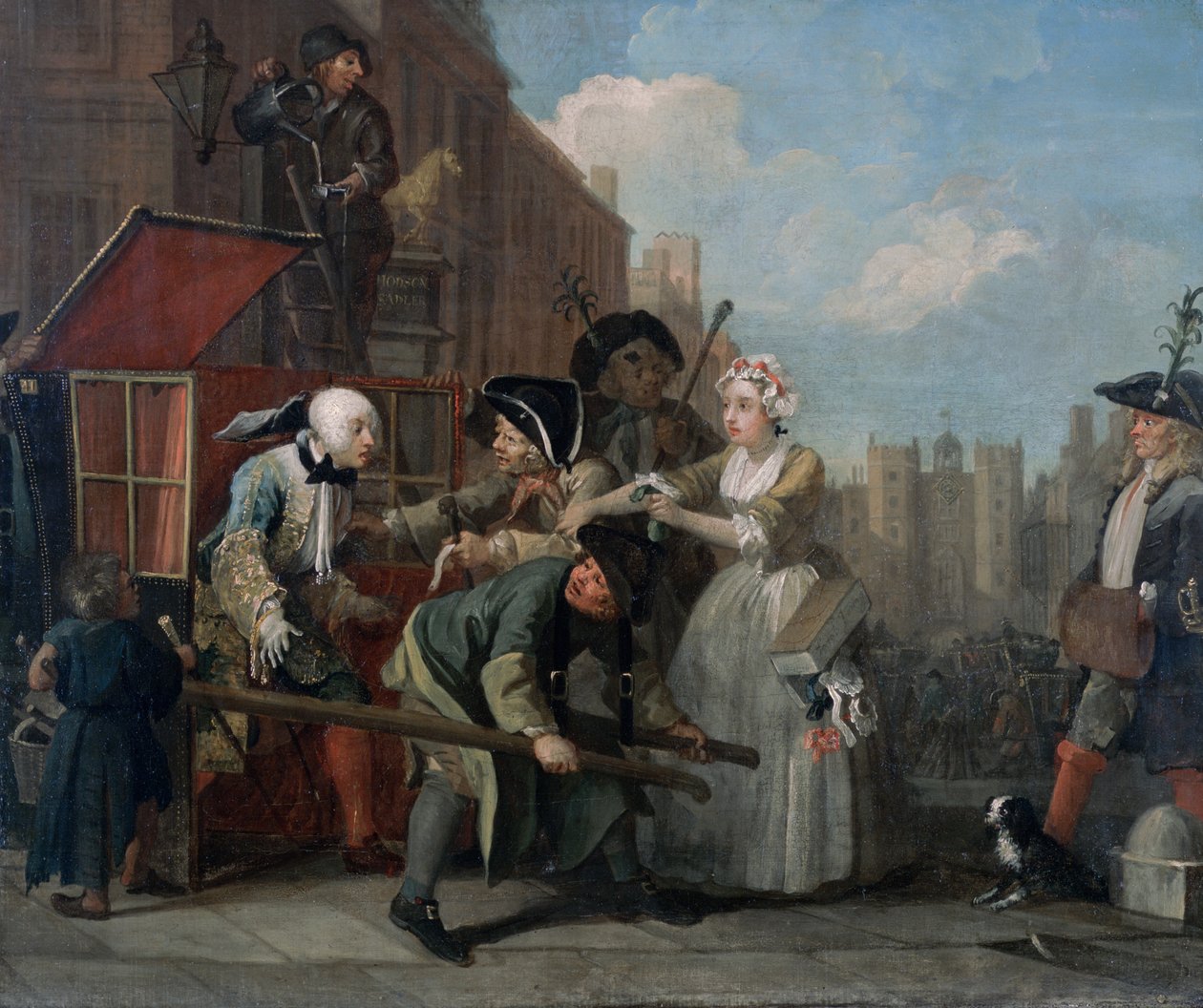 Der Lebensweg eines Wüstlings IV: Der Verhaftete, auf dem Weg zum Gericht, 1733 von William Hogarth