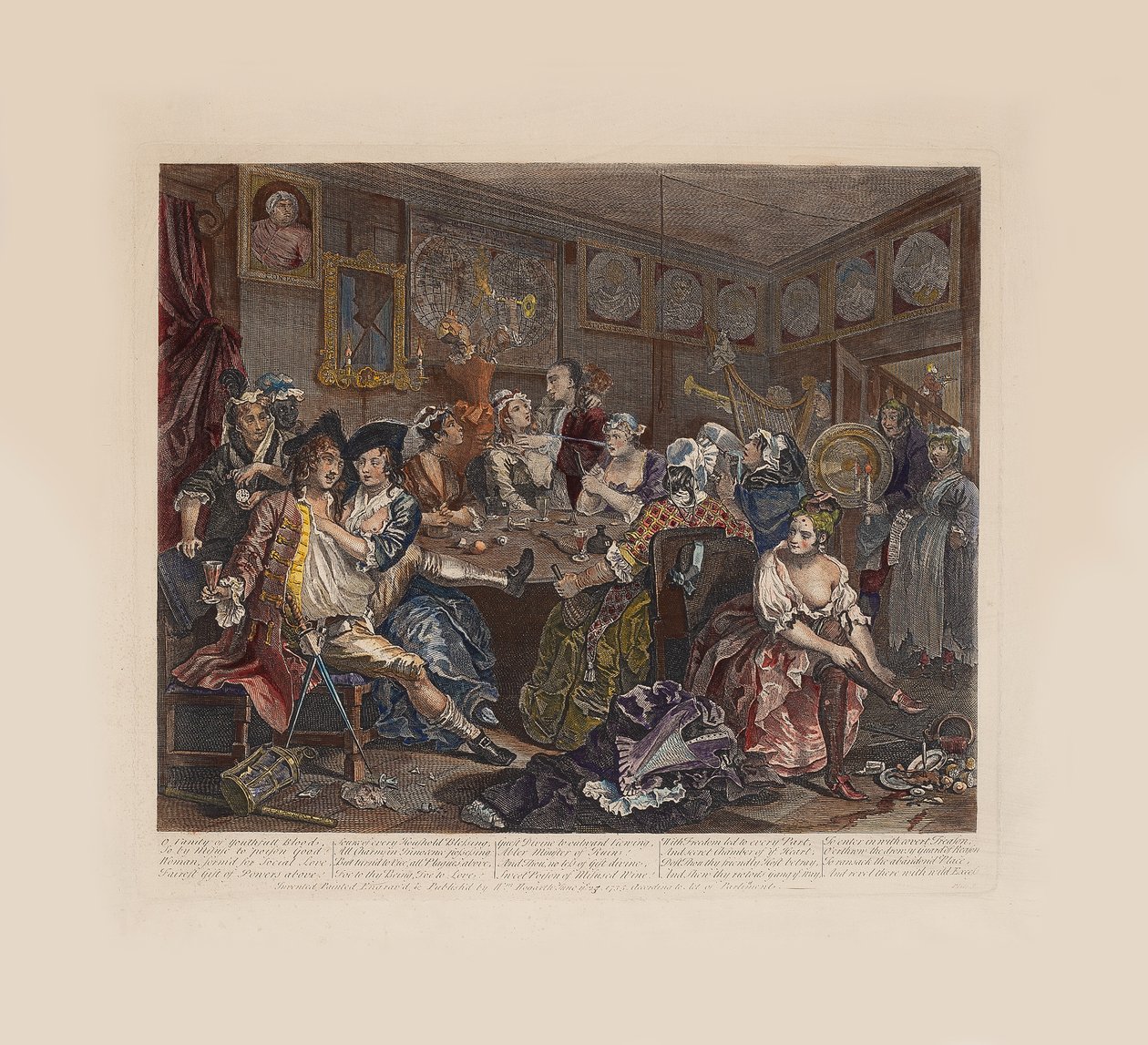 Der Lebensweg eines Wüstlings, Platte 3: Die Tavernen-Szene von William Hogarth