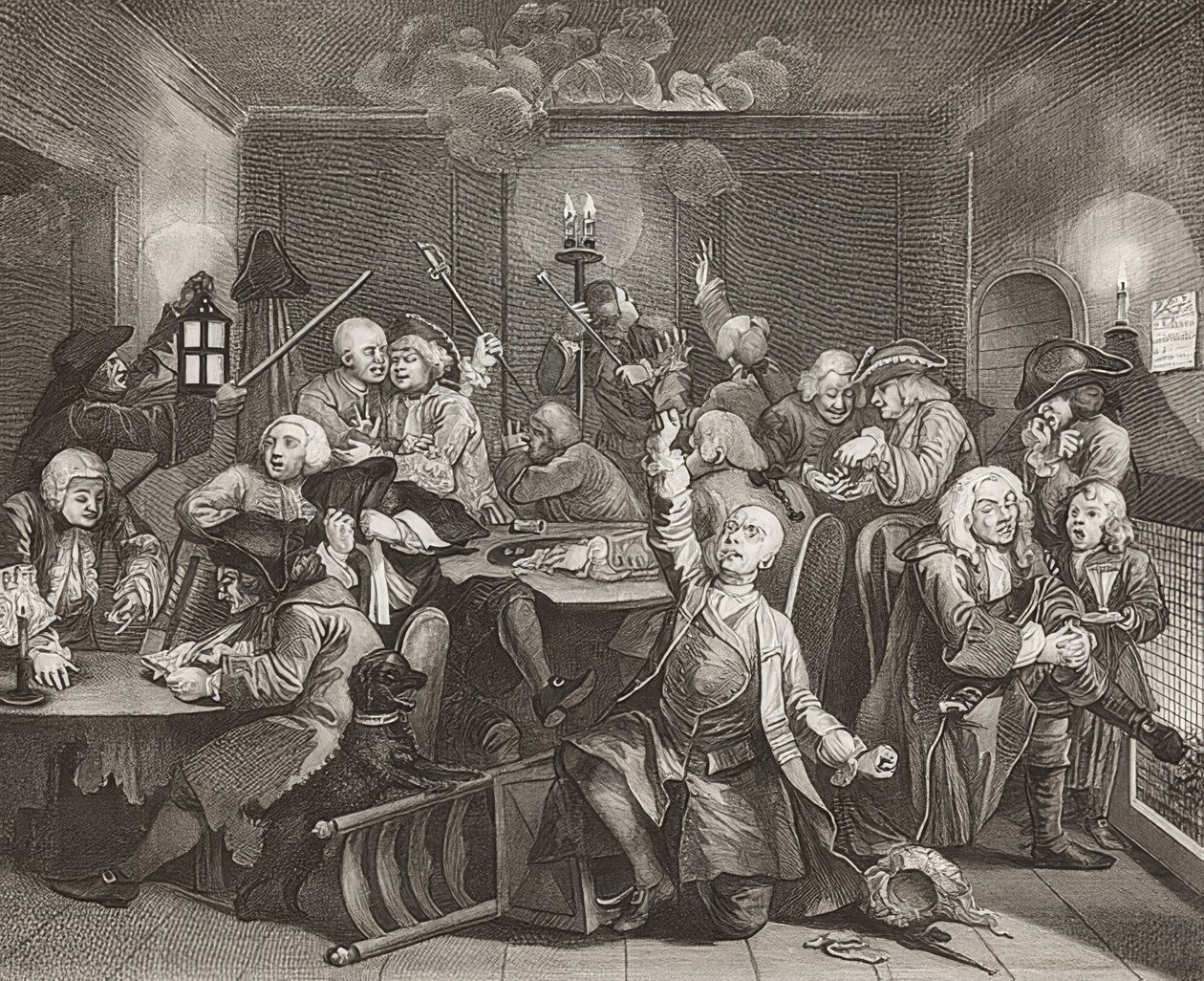 Der Weg eines Liederlichen, Blatt 6: Tom Rakewell in einer Spielhölle. 1735 von William Hogarth