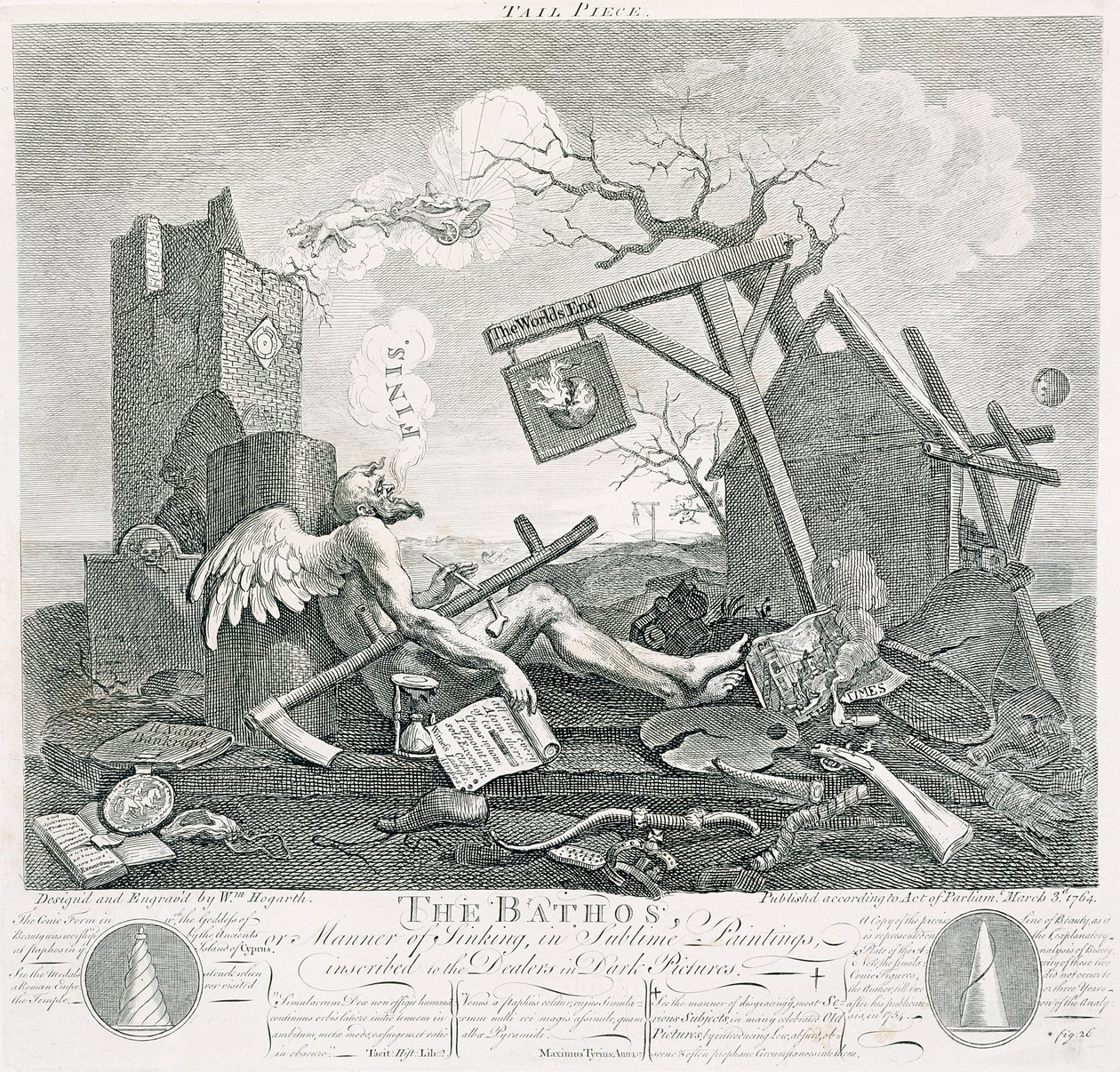 Bathos, Art des Sinkens, in erhabenen Gemälden den Händlern dunkler Bilder gewidmet, 1764 von William Hogarth