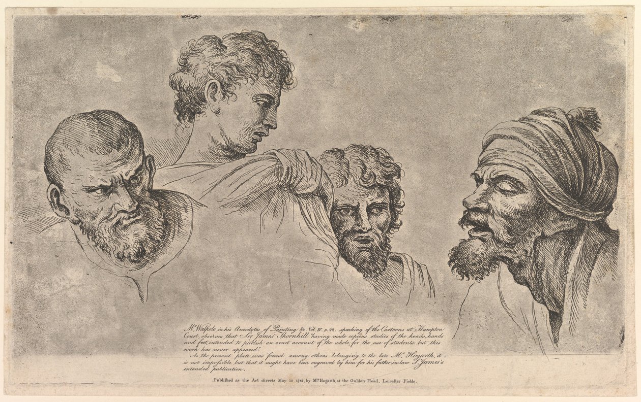 Vier Köpfe aus den Raphael-Kartons in Hampton Court, 14. Mai 1781 von William Hogarth