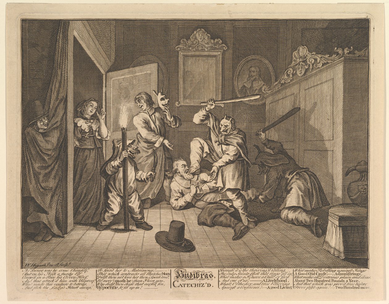Hudibras katechisiert Zwölf große Illustrationen für Samuel Butlers Hudibras, Platte 9, 1725-68 von William Hogarth