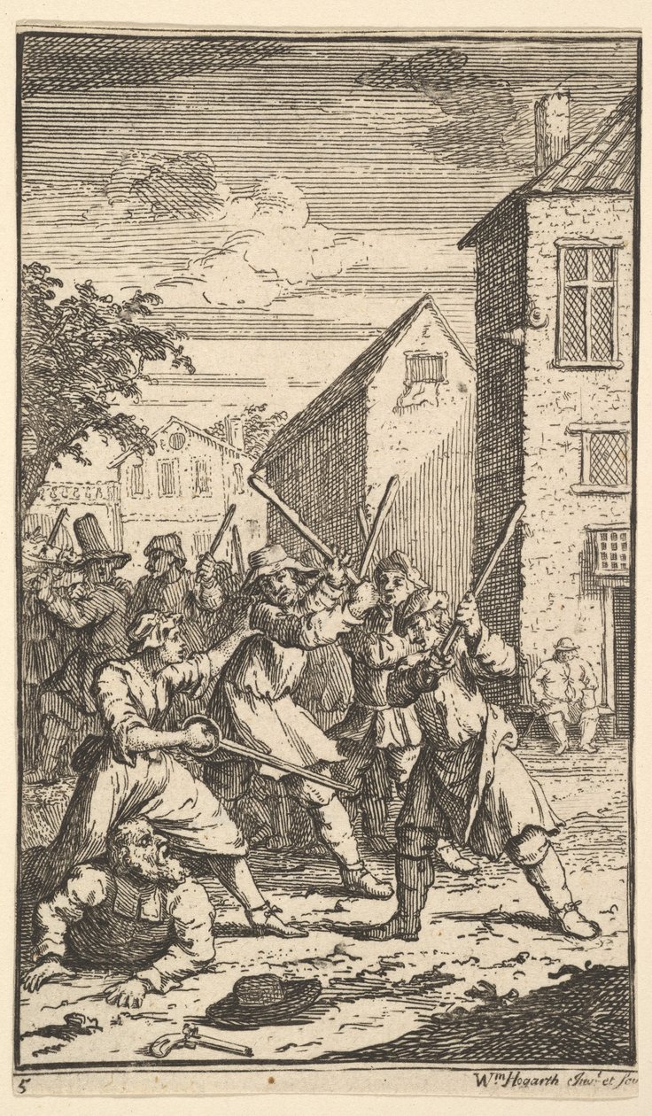 Hudibras von Trulla besiegt, siebzehn kleine Illustrationen für Samuel Butlers Hudibras, 1721-26 von William Hogarth