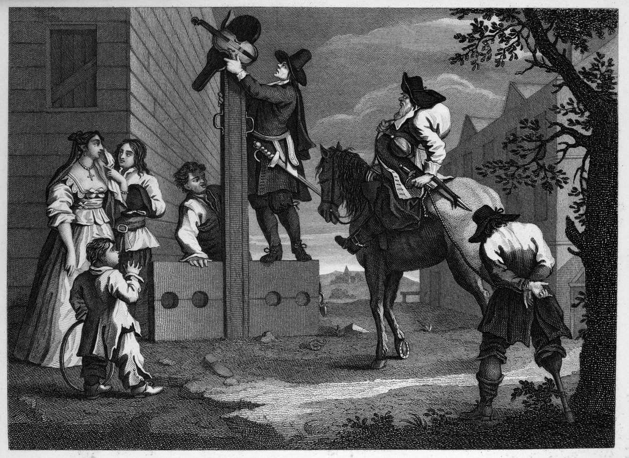 Hudibras und Ralpho führen ihren Gefangenen Crowdero zu den Pranger von William Hogarth