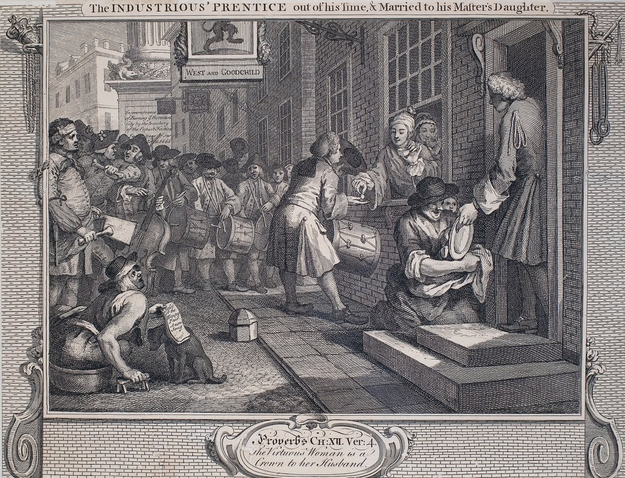 Fleiß und Faulheit: Der fleißige Lehrling heiratet von William Hogarth