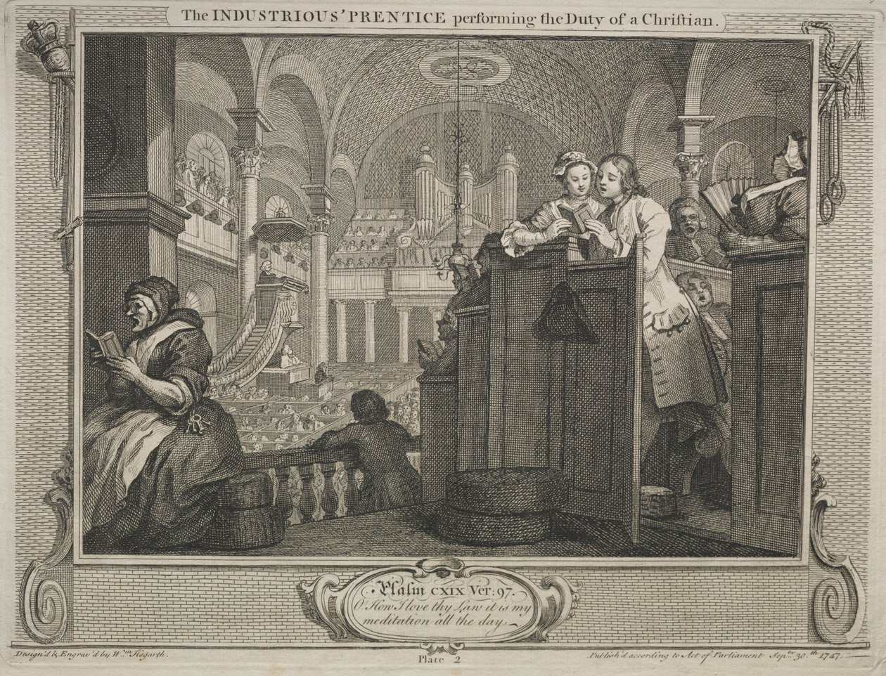 Fleiß und Faulheit: Der fleißige Lehrling, der die Pflicht eines Christen erfüllt, 1747 von William Hogarth