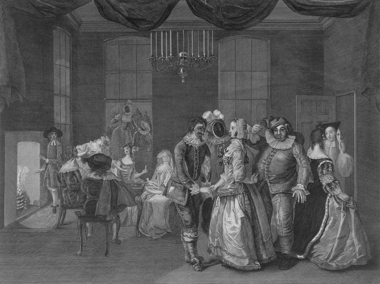 Innenansicht von Somerset House mit Figuren in Maskerade-Kleidung, 1805 von William Hogarth