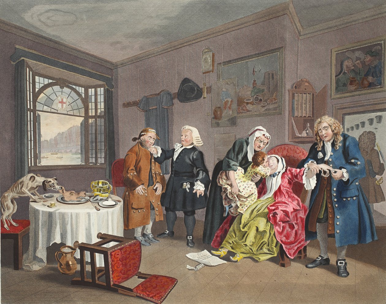 Marriage a la Mode, Tafel VI, Der Tod der Dame, Illustration aus 