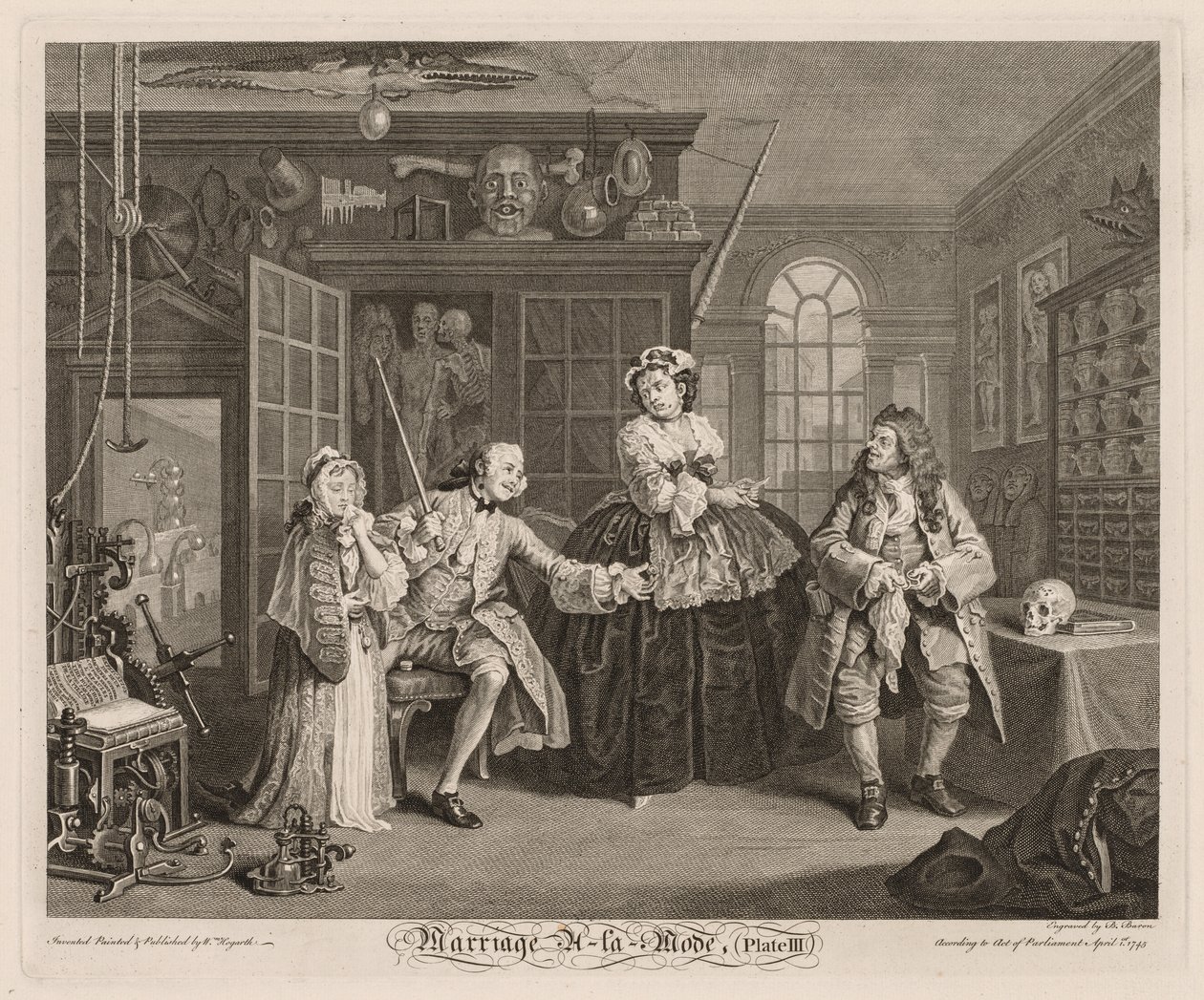 Heirat à la Mode: Die Szene mit dem Quacksalber von William Hogarth