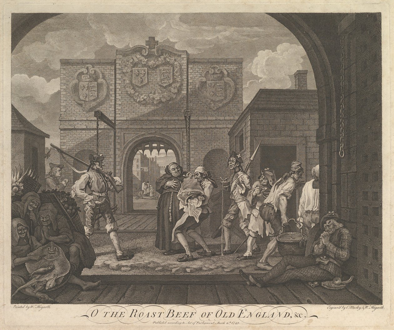 O der Braten von Alt-England - Das Tor von Calais, 6. März 1749 von William Hogarth