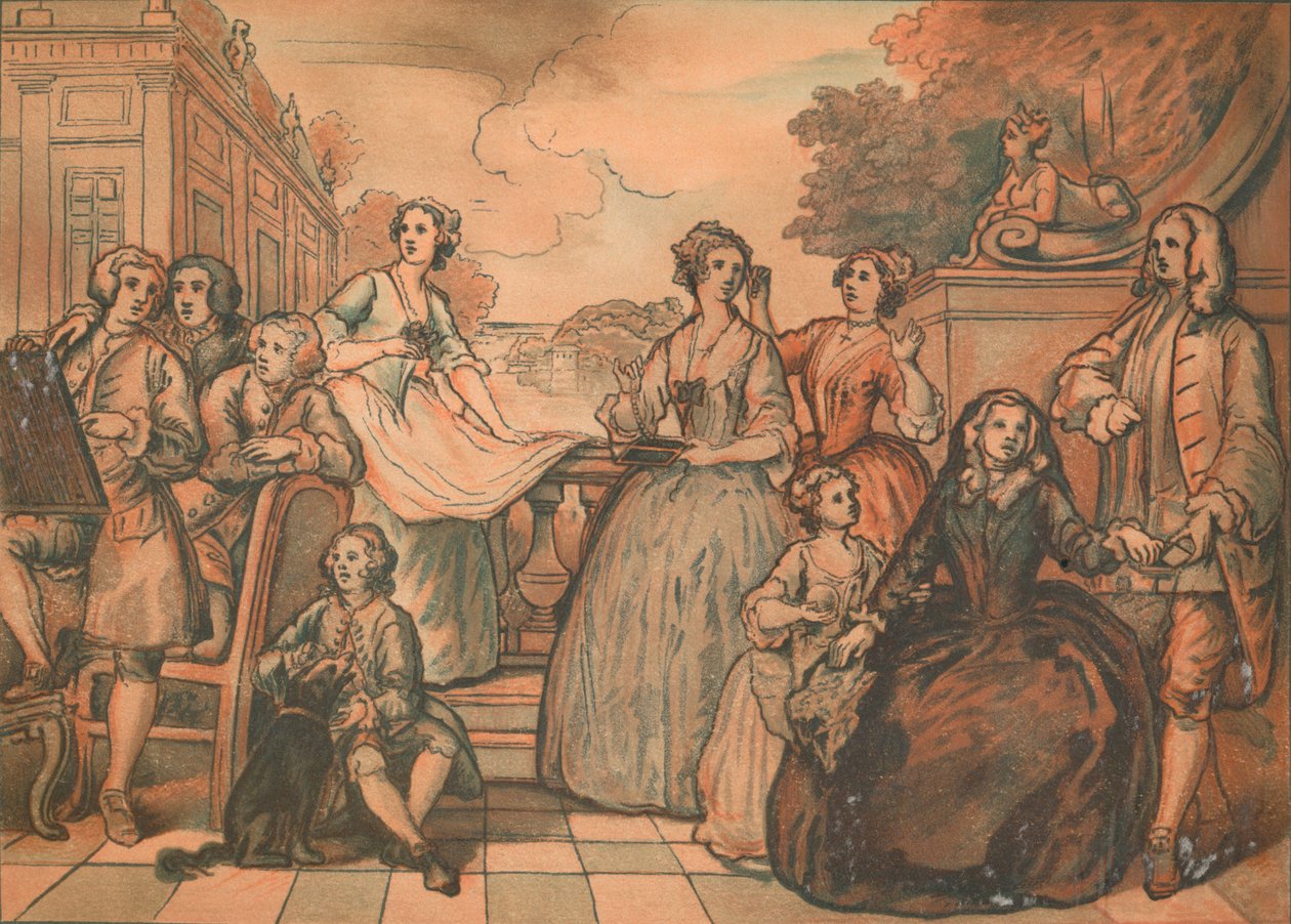 Skizze für Das Gespräch der Familie Jones, 1730 von William Hogarth