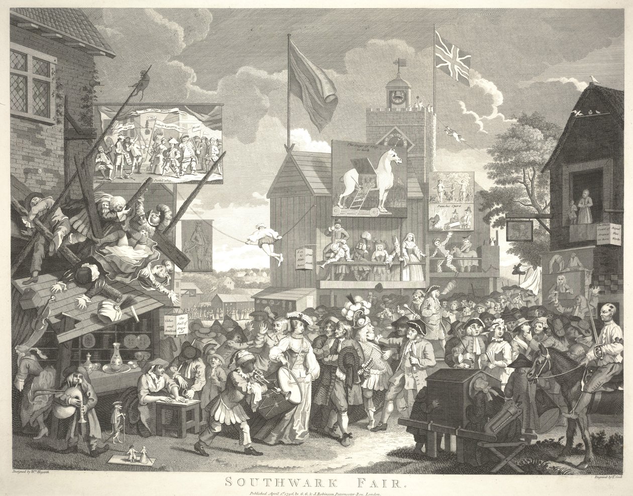 Southwark Fair, graviert von Thomas Cook (1744-1818) von William Hogarth