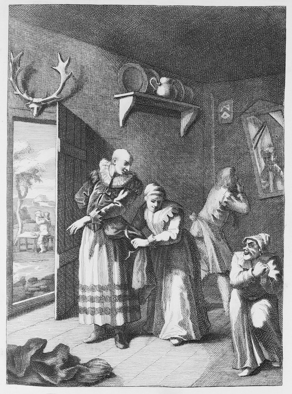 Der Pfarrer und der Barbier verkleiden sich, um Don Quixote nach Hause zu bringen von William Hogarth