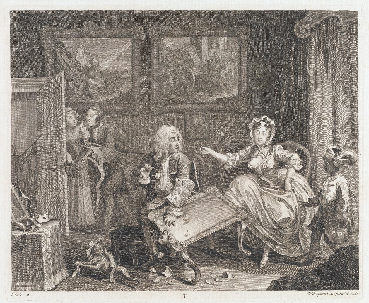 Die Dirne findet einen Beschützer, entworfen 1732, gedruckt 1744 von William Hogarth