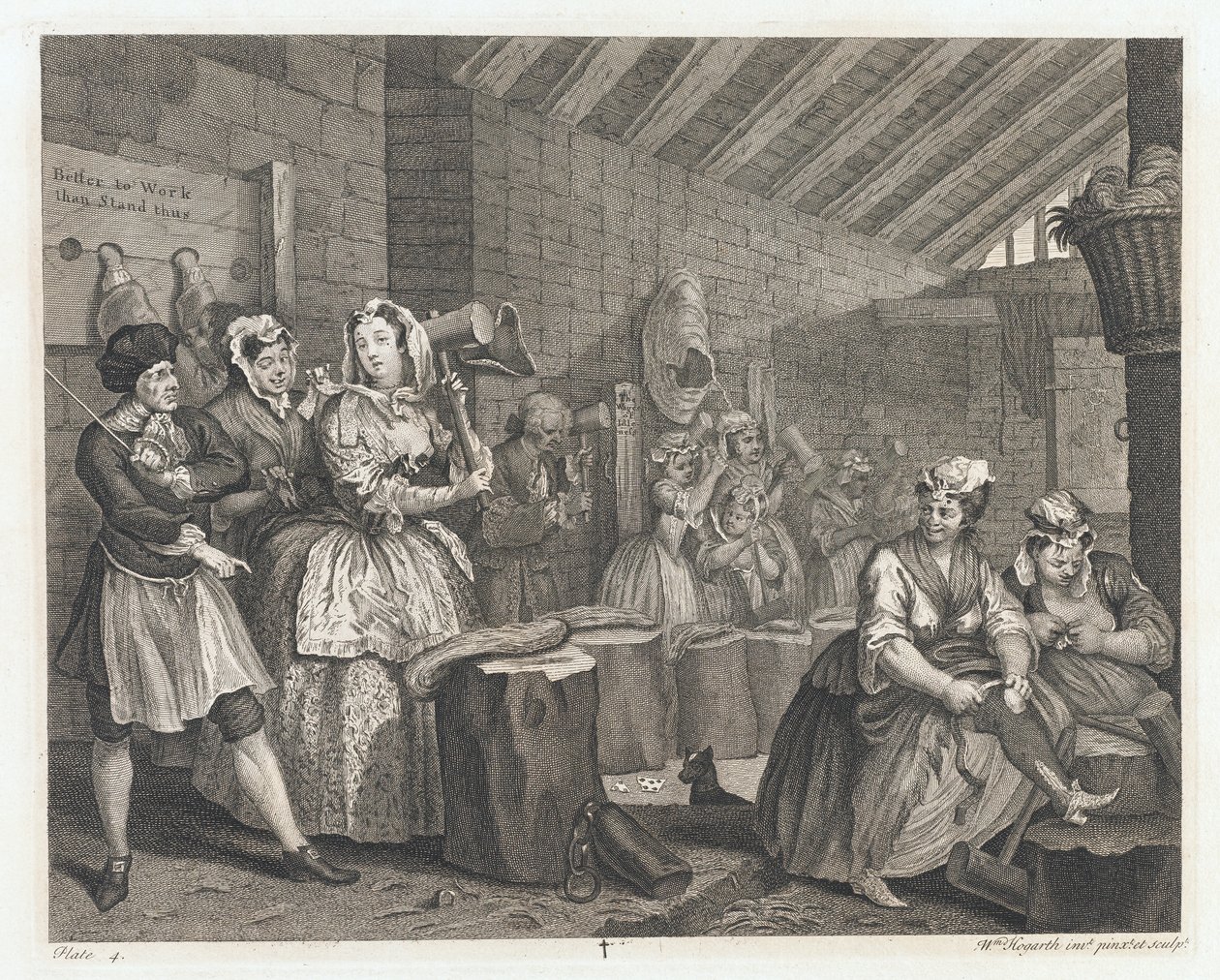 Die Dirne in Bridewell untergebracht, entworfen 1732, gedruckt 1744 von William Hogarth