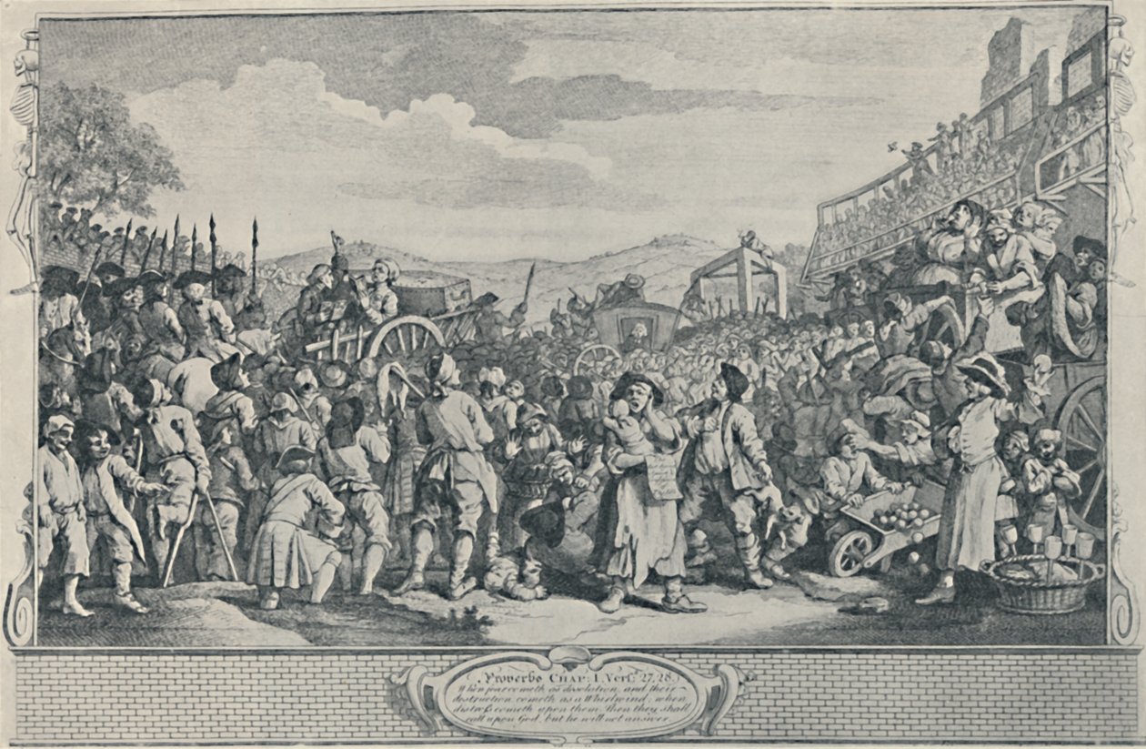 Der faule Lehrling wird in Tyburn hingerichtet aus der Serie Industrie und Faulheit, 1747, 1920 von William Hogarth