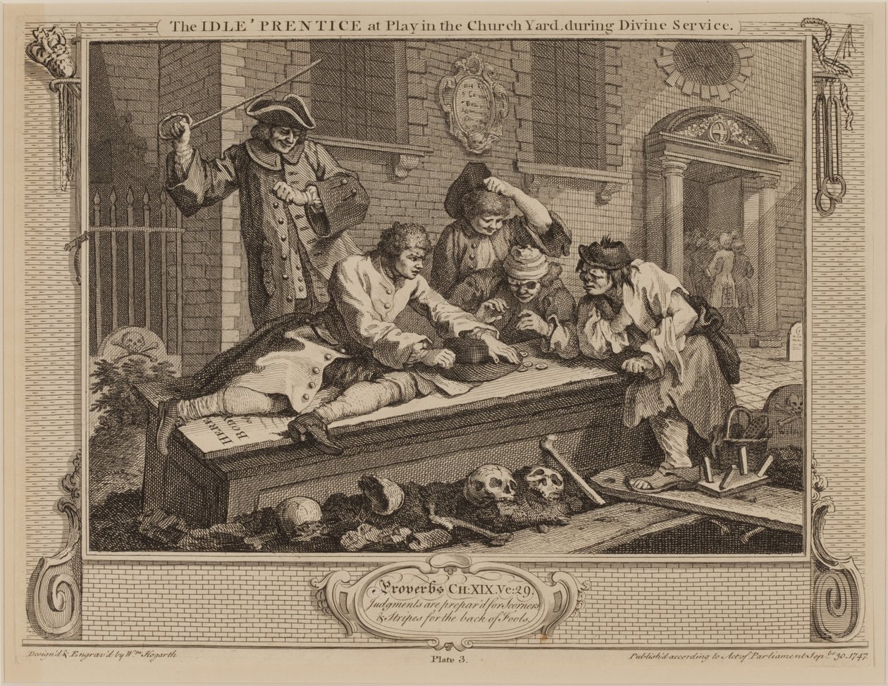 Der faule Lehrling beim Spielen auf dem Kirchhof während des Gottesdienstes von William Hogarth
