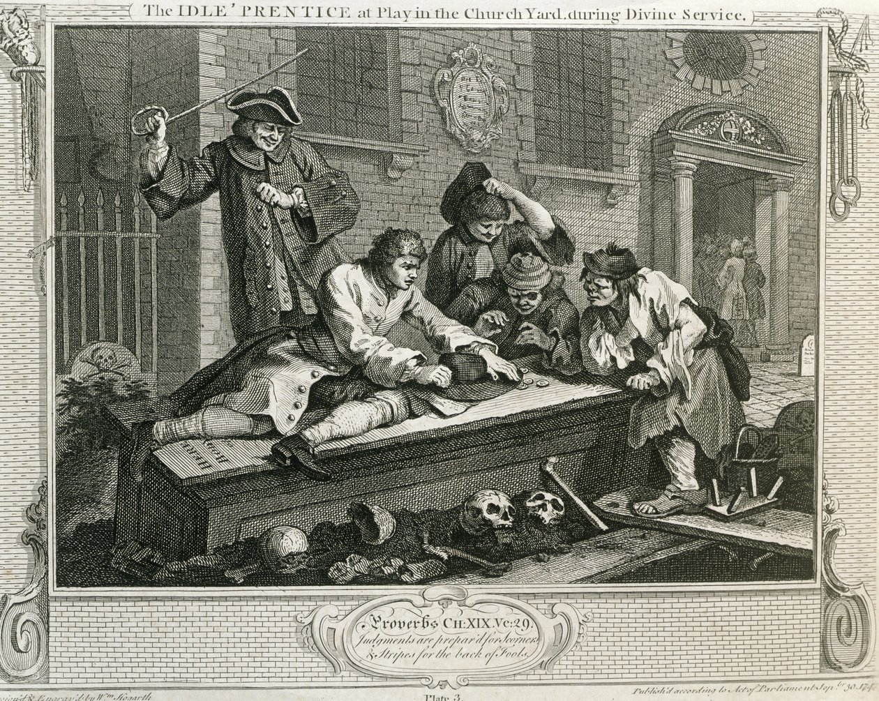 Der faule Lehrling beim Spielen auf dem Kirchhof während des Gottesdienstes, Platte III von 