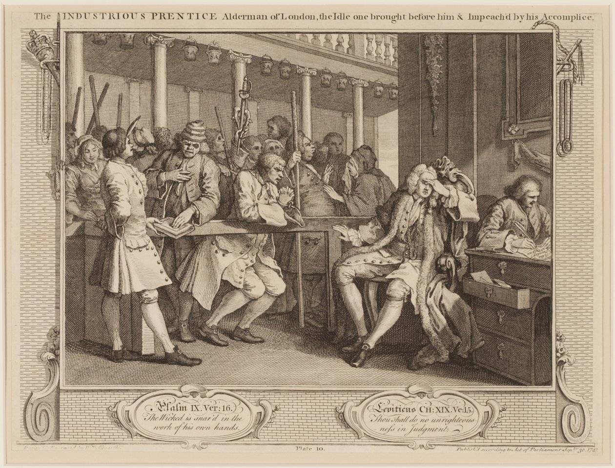 Der fleißige Lehrling, Alderman von London: Der faule wird vor ihn gebracht und von seinem Komplizen angeklagt von William Hogarth