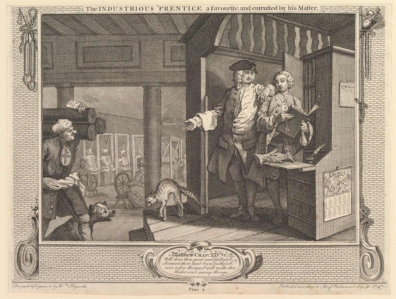 Der fleißige Lehrling, ein Favorit und vom Meister betraut: Fleiß, 30. September 1747 von William Hogarth