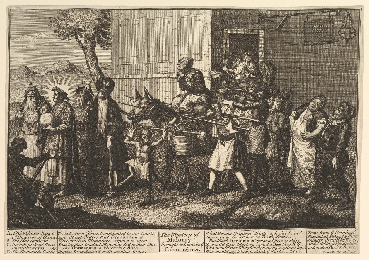 Das Geheimnis der Freimaurerei ans Licht gebracht, [erstmals veröffentlicht Dezember 1724] spätere Neuauflage von William Hogarth