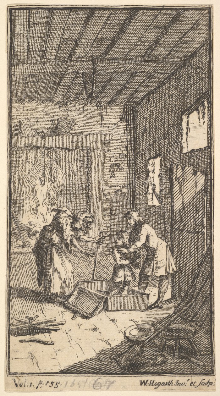 Die neue Metamorphose, Platte 4: Invidiosa befreit Fantasio, 1724 von William Hogarth