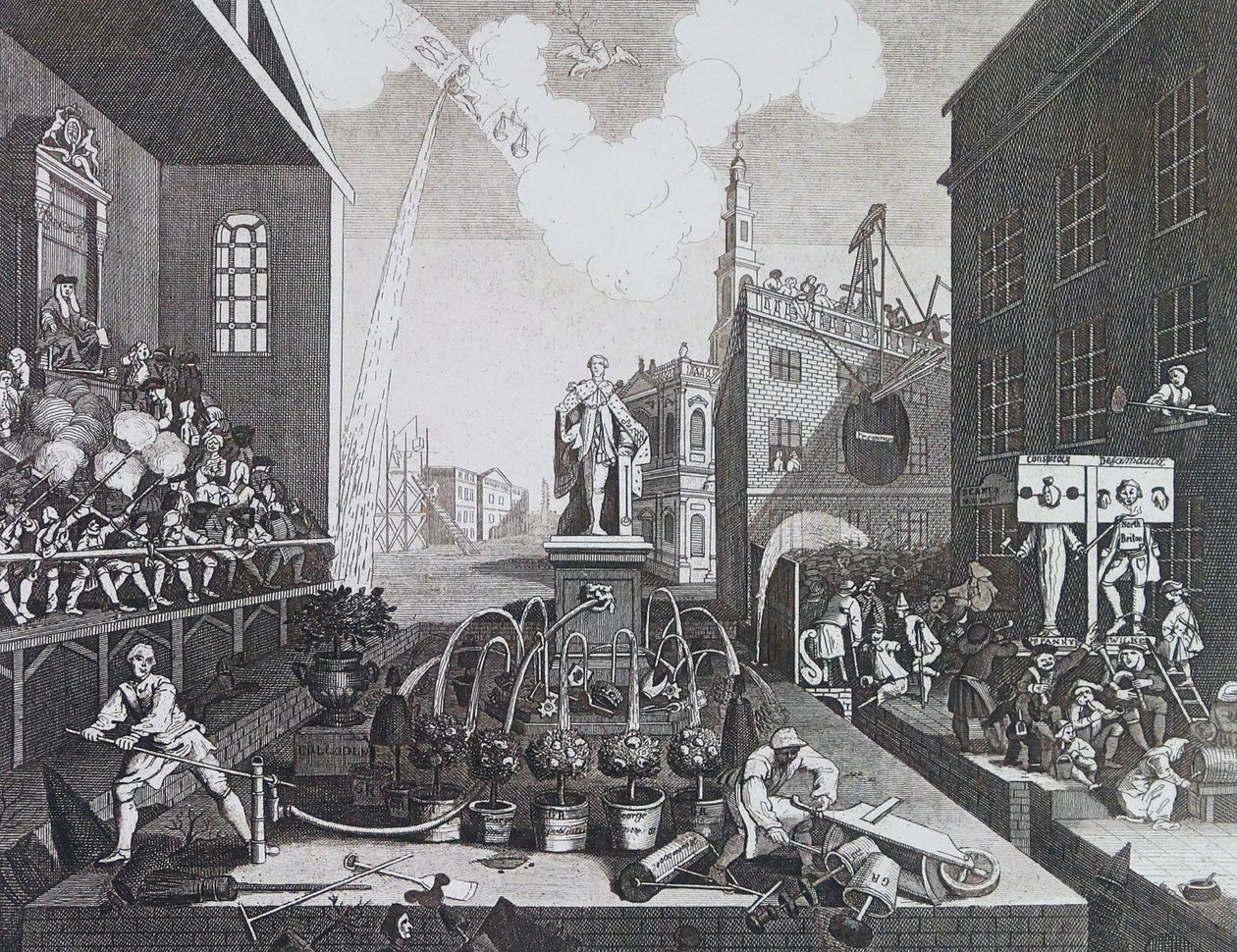 Zwei Kriminelle im Pranger oder in den Stocken in London von William Hogarth
