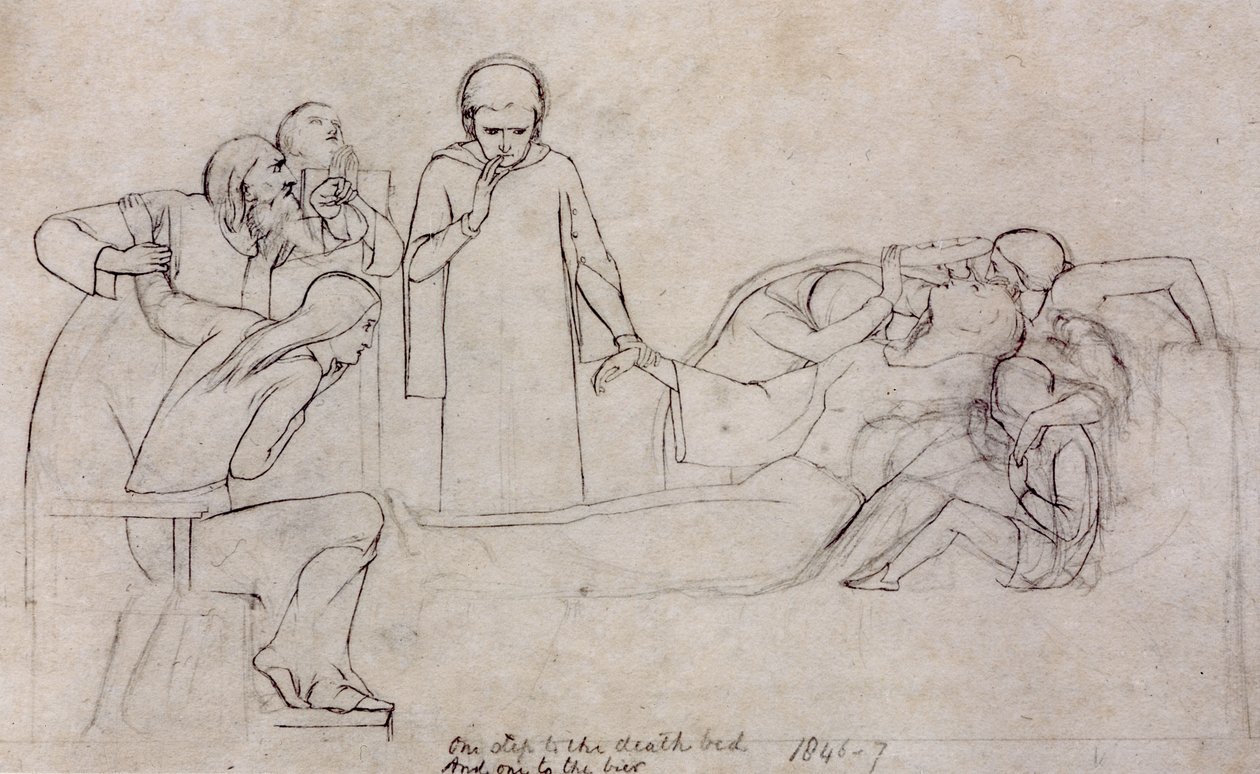 Studien für die Figuren des Doktors, der Trauernden und der Minerva, 1846 von William Holman Hunt