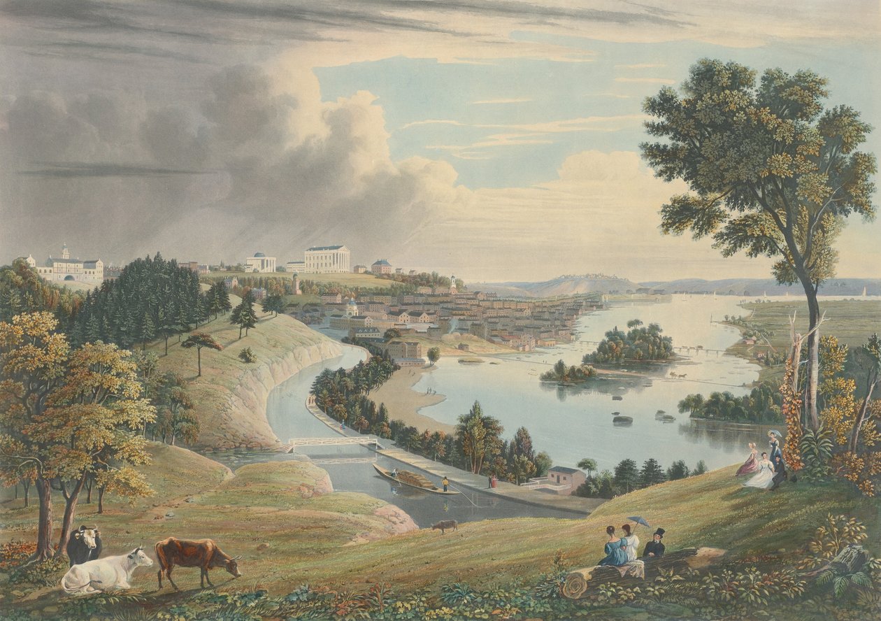Richmond: Vom Hügel über den Wasserwerken, veröffentlicht 1834 von William James Bennett