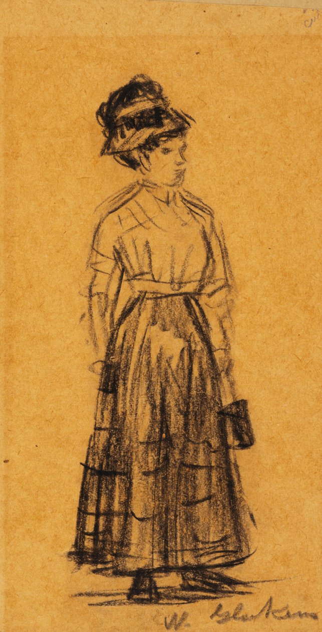 Frau mit schwarzem Hut und schwarzem Rock von William James Glackens