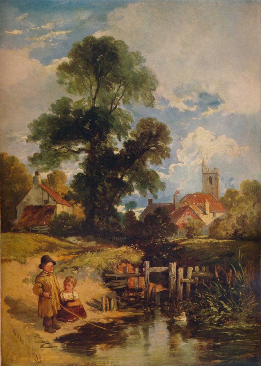 Flusslandschaft mit Kindern Die jungen Angler, 1843 von William James Muller