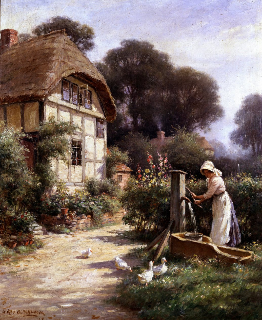 Wasser holen an einem Cottage von William Kay Blacklock