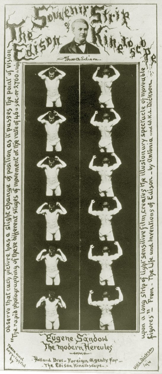 Der Souvenirstreifen des Edison Kinetoscope Eugene Sandow, der moderne Herkules, ca. 1894 von William Kennedy Laurie Dickson