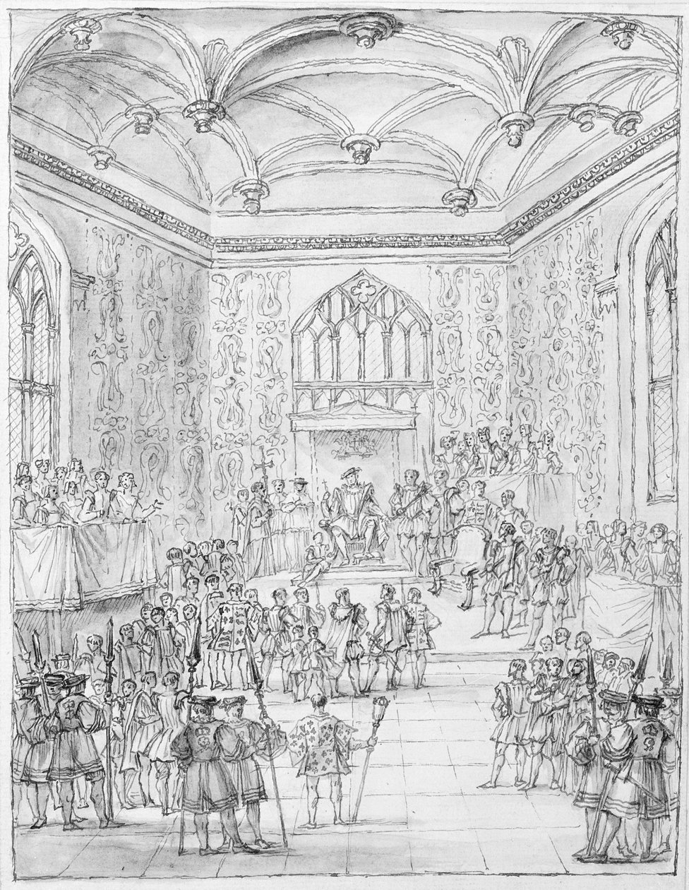 Heinrich VIII. empfängt Montmorency, den französischen Botschafter, in Hampton Court von William Kent