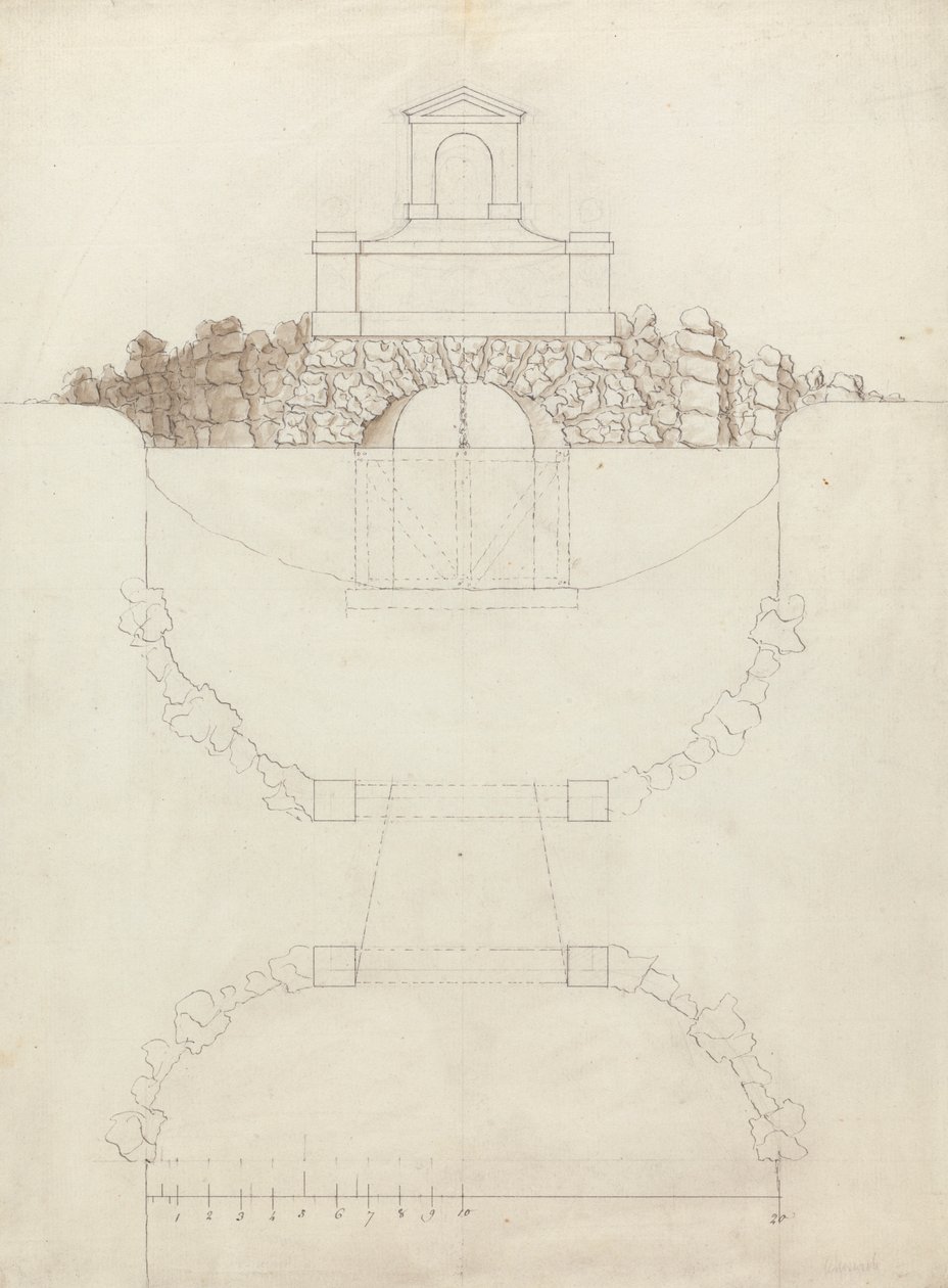 Der Wasserfall am Chiswick House, Middlesex: Aufriss und Plan von William Kent
