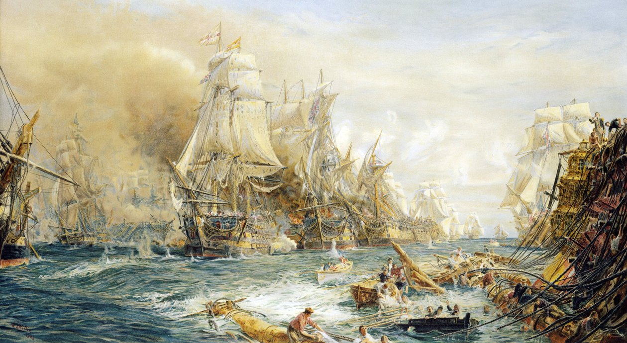 Die Schlacht von Trafalgar, um 14:30 Uhr am 21. Oktober von William Lionel Wyllie