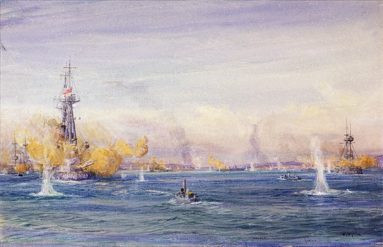 Die Schlacht von Gallipoli (1915) (Türkei), während der Gallipoli-Kampagne, im Marmarameer. Aquarell, ca. 1915 von William Lionel Wyllie (1851-1931) von William Lionel Wyllie