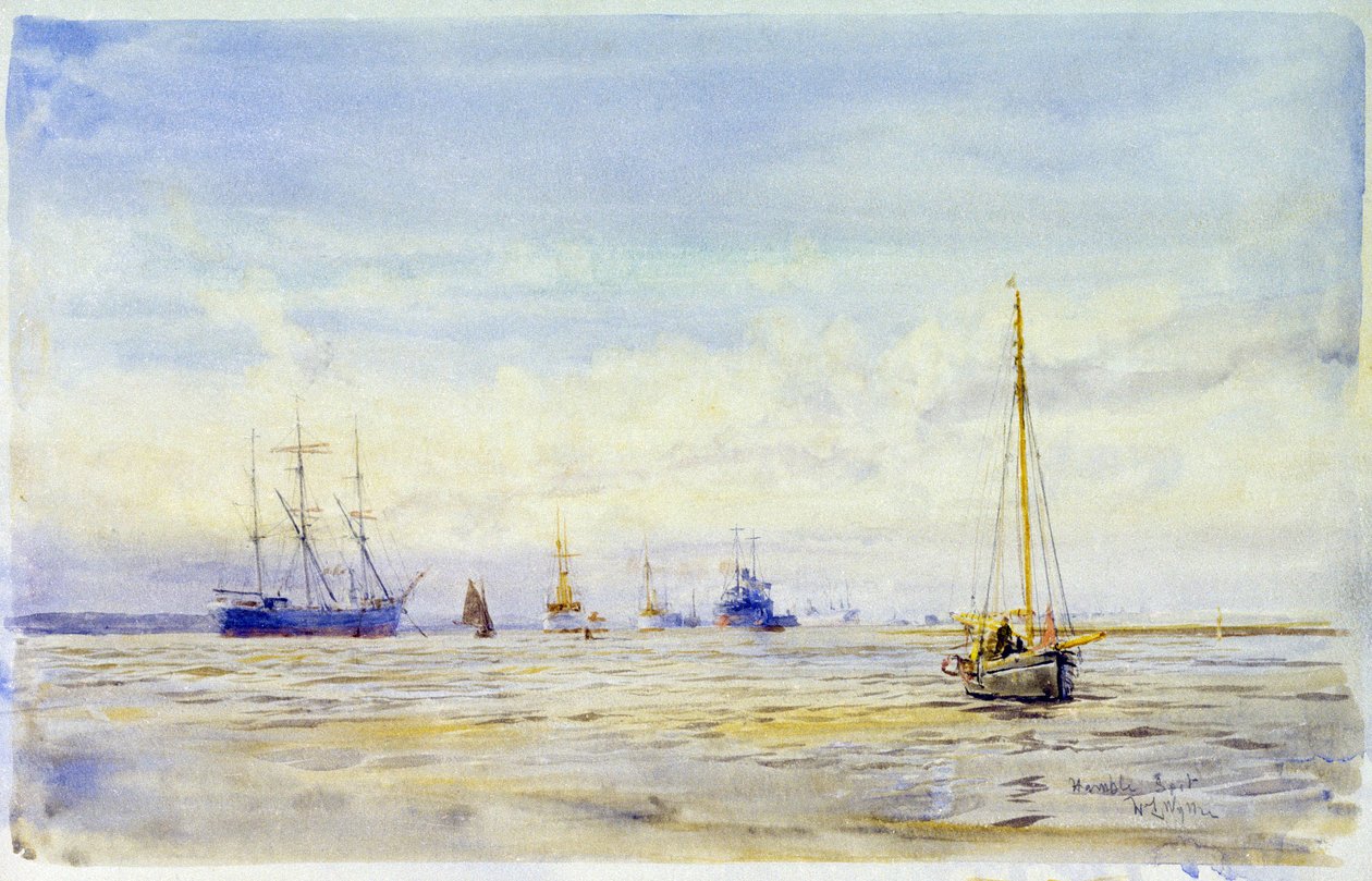 Der Hamble River (England) und Bootfahren. Aquarell, spätes 19. Jahrhundert, von William Lionel Wyllie (1851-1931). von William Lionel Wyllie