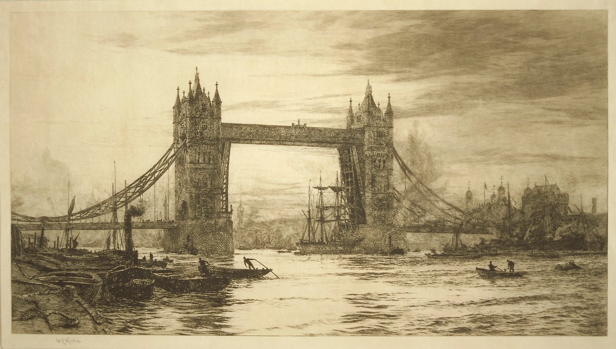 Tower Bridge vom Fluss Thames aus gesehen, London von William Lionel Wyllie