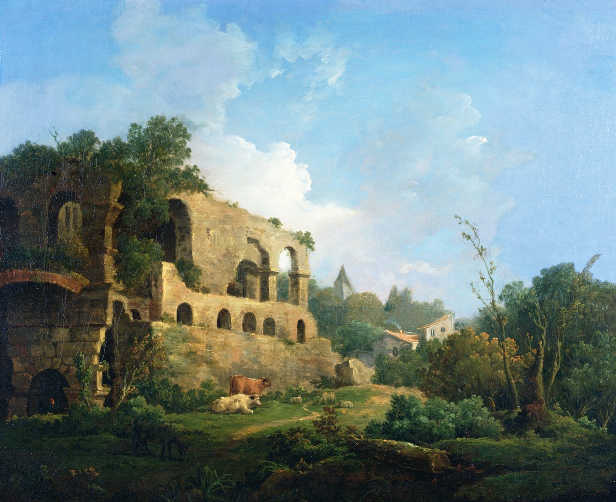 Italienische Landschaft mit einem Haus in der Nähe klassischer Ruinen von William Marlow